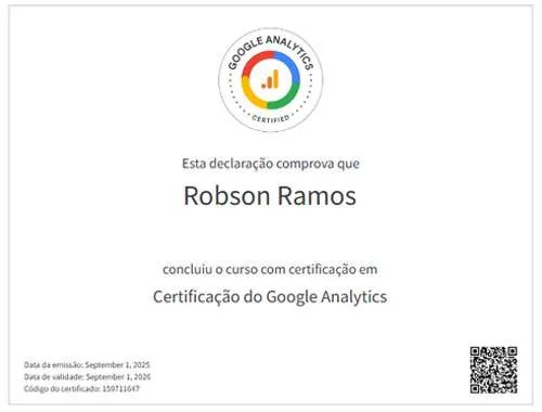 Certificado de Robson Felipe Ramos em Certificação do Google Analytics